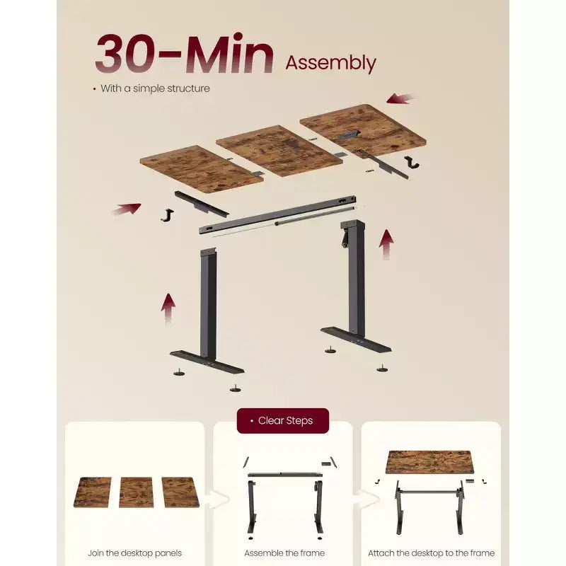 Bureau Debout Électrique VASAGLE, Bureau Réglable en Hauteur, Rappel Sédentarité, 4 Hauteurs Mémorisables, pour Bureau à Domicile, 120 x 60 cm