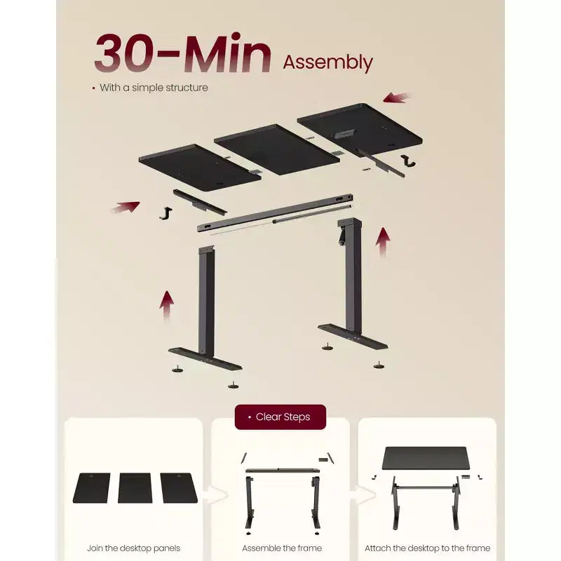 Bureau Debout Électrique VASAGLE, Bureau Réglable en Hauteur, Rappel Sédentarité, 4 Hauteurs Mémorisables, pour Bureau à Domicile, 120 x 60 cm
