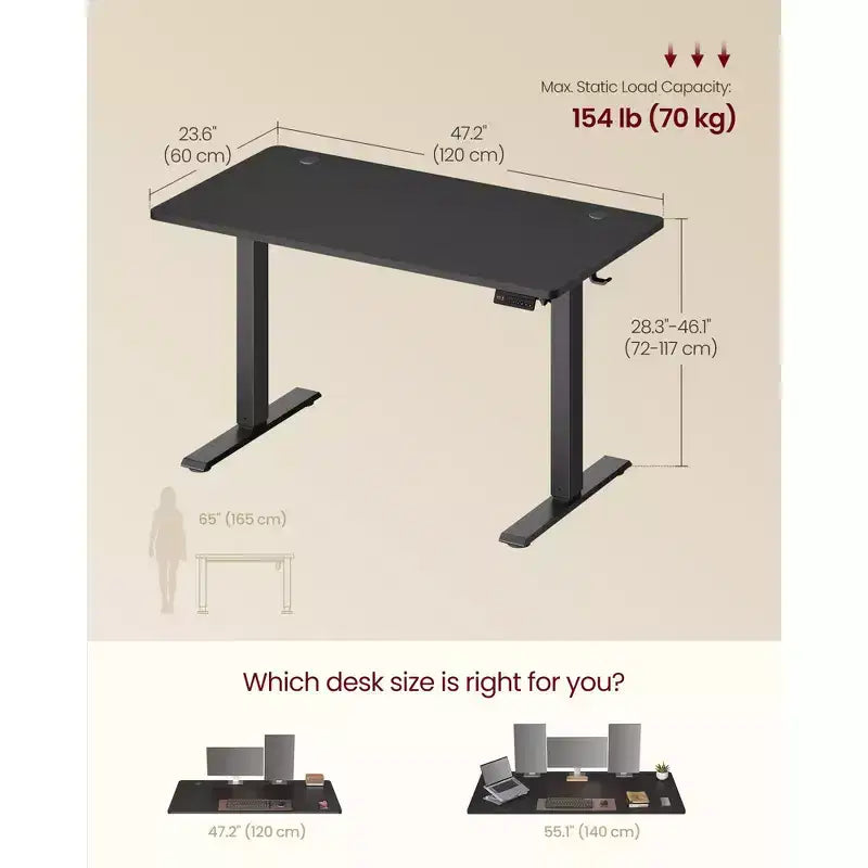 Bureau Debout Électrique VASAGLE, Bureau Réglable en Hauteur, Rappel Sédentarité, 4 Hauteurs Mémorisables, pour Bureau à Domicile, 120 x 60 cm