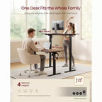 VASAGLE Bureau debout électrique, bureau à hauteur réglable, rappel de sédentarité, 4 hauteurs mémorisables, pour bureau à domicile, 140 x 70 cm