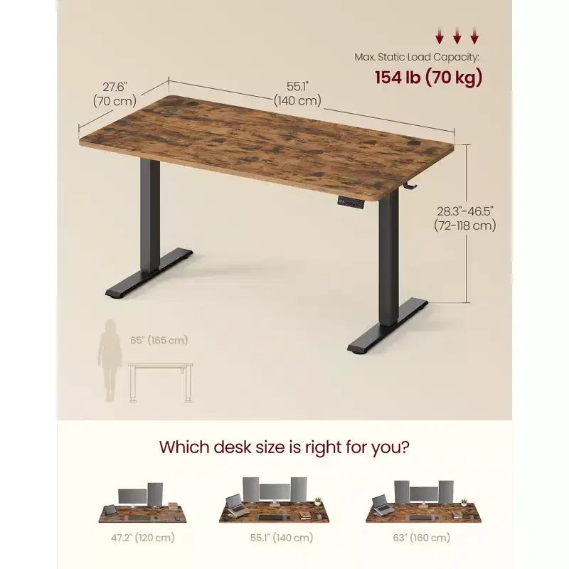 VASAGLE Bureau debout électrique, bureau à hauteur réglable, rappel de sédentarité, 4 hauteurs mémorisables, pour bureau à domicile, 140 x 70 cm