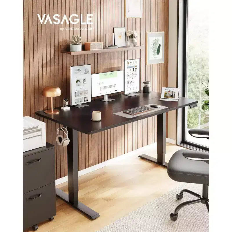 VASAGLE Bureau debout électrique, bureau à hauteur réglable, rappel de sédentarité, 4 hauteurs mémorisables, pour bureau à domicile, 140 x 70 cm