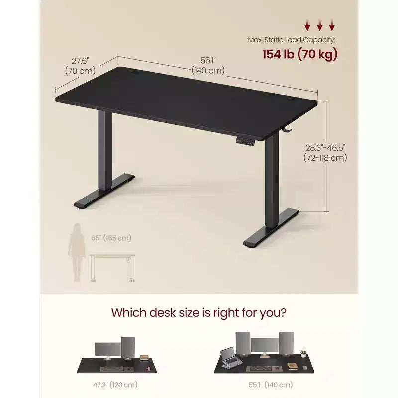 VASAGLE Bureau debout électrique, bureau à hauteur réglable, rappel de sédentarité, 4 hauteurs mémorisables, pour bureau à domicile, 140 x 70 cm