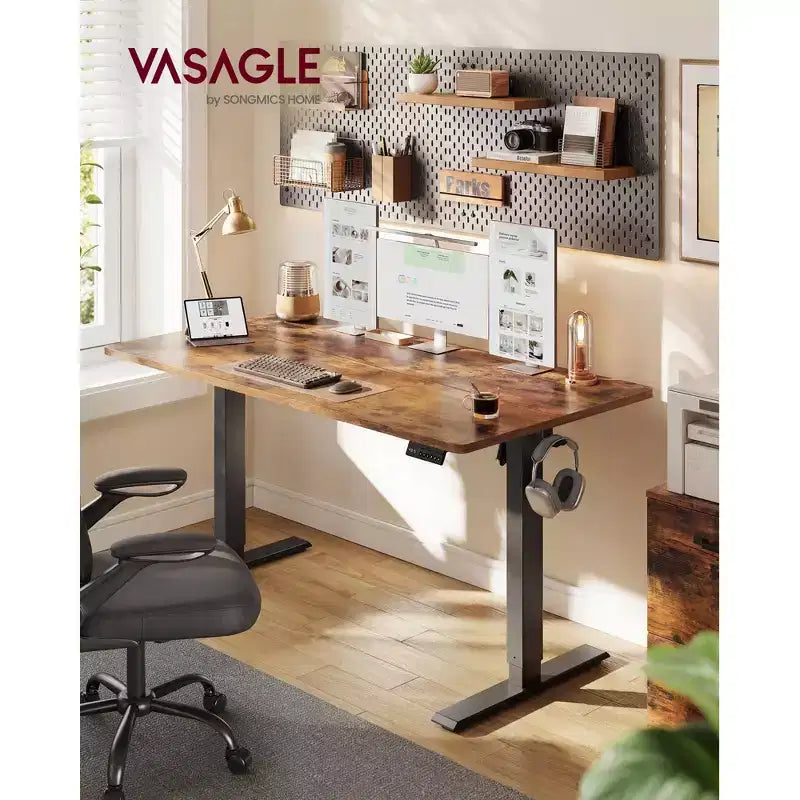 VASAGLE Bureau debout électrique, bureau à hauteur réglable, rappel de sédentarité, 4 hauteurs mémorisables, pour bureau à domicile, 140 x 70 cm