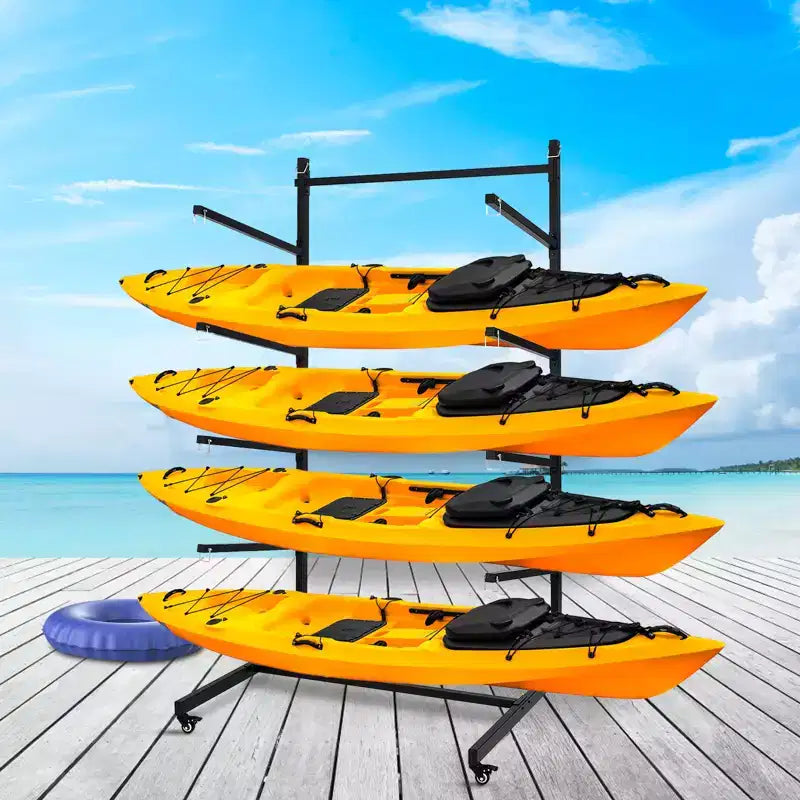 Support de rangement pour kayak robuste pour garage et extérieur, support de kayak autoportant avec roues pour kayak, canoë, planche de surf, paddleboard