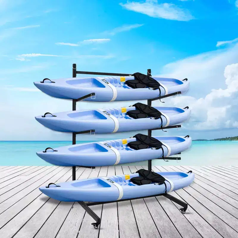 Support de rangement pour kayak robuste pour garage et extérieur, support de kayak autoportant avec roues pour kayak, canoë, planche de surf, paddleboard