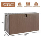 Boîte de rangement de terrasse en résine Acekool étanche de 378 litres avec serrure pour coussins, outils de jardin, accessoires de piscine, marron