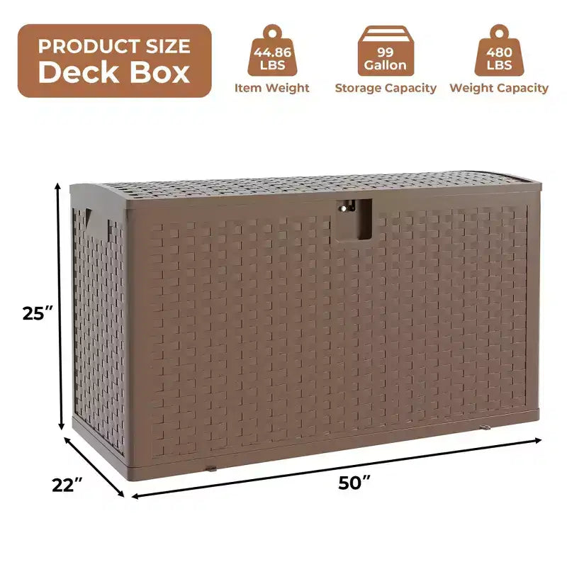 Boîte de rangement de terrasse en résine Acekool étanche de 378 litres avec serrure pour coussins, outils de jardin, accessoires de piscine, marron