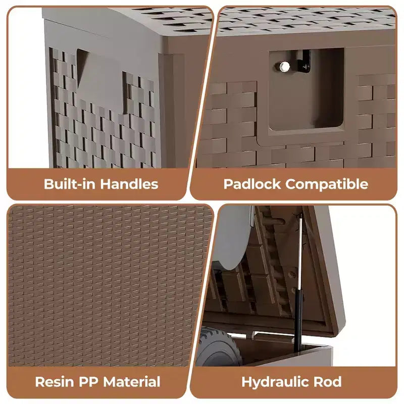 Boîte de rangement de terrasse en résine Acekool étanche de 378 litres avec serrure pour coussins, outils de jardin, accessoires de piscine, marron