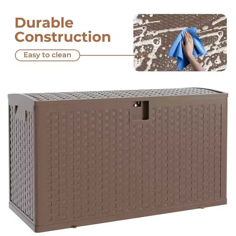 Boîte de rangement de terrasse en résine Acekool étanche de 378 litres avec serrure pour coussins, outils de jardin, accessoires de piscine, marron