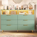 GustoWave Modern 47.2 Wide 6 Drawers Dresser for Bedroom with LED Lights and Charging Station, Green