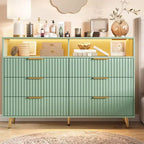 GustoWave Modern 47.2 Wide 6 Drawers Dresser for Bedroom with LED Lights and Charging Station, Green