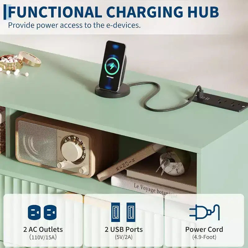 GustoWave Commode Moderne 6 Tiroirs de 120 cm de Large pour Chambre avec Lumières LED et Station de Charge, Verte