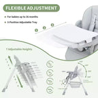 Chaise Haute Bébé Multifonctionnelle avec Hauteur et Inclinaison Réglables, Pliable pour Bébés et Tout-Petits