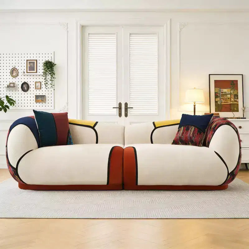 Canapé courbé moderne surdimensionné Dyonery 104, canapé en chenille 4 places pour salon d'appartement, canapés modulaires de sol minimalistes sans structure.