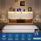 Cadre de lit rembourré GuatoWave avec tête de lit à LED, port USB et 2 tiroirs de rangement