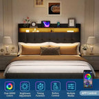 Cadre de lit rembourré GuatoWave avec tête de lit à LED, port USB et 2 tiroirs de rangement