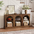 63 Mid Century Modern TV Stand for TVs Up to 65/70 Inch, Rustic Brown 3-Tier Media Console with Charging Station for Entryway Living Room