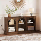 Meuble TV de style moderne du milieu du siècle de 63 pouces pour téléviseurs jusqu'à 65/70 pouces, console multimédia marron rustique à 3 niveaux avec station de charge pour entrée et salon