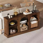 Meuble TV de style moderne du milieu du siècle de 63 pouces pour téléviseurs jusqu'à 65/70 pouces, console multimédia marron rustique à 3 niveaux avec station de charge pour entrée et salon
