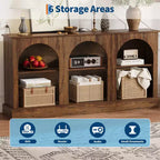 Meuble TV de style moderne du milieu du siècle de 63 pouces pour téléviseurs jusqu'à 65/70 pouces, console multimédia marron rustique à 3 niveaux avec station de charge pour entrée et salon