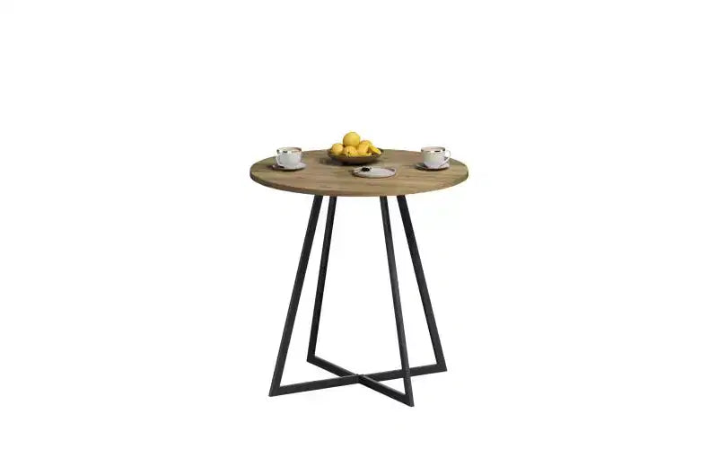 Table à manger ronde de 80 cm, petite table de cuisine avec pieds en métal noir pour 2 à 4 personnes, marron