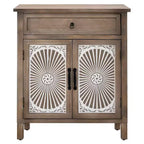 GDFStudio Lindiwe Rustic 27 Wooden Accent Cabinet with 2 Doors and 1 Drawer with Rubberwood Legs