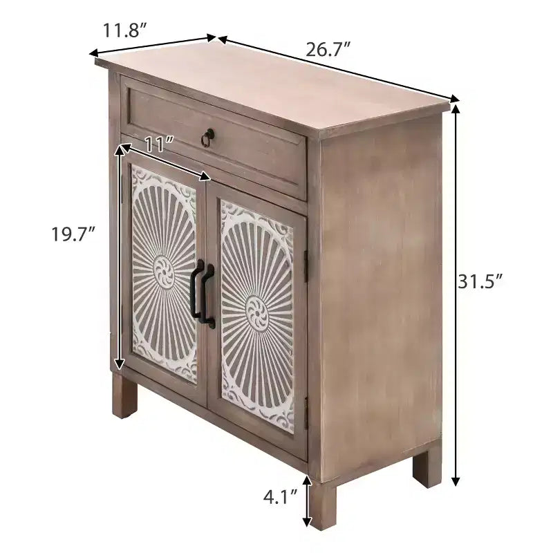 GDFStudio Lindiwe Armoire d'appoint rustique en bois à 2 portes et 1 tiroir avec pieds en bois d'hévéa
