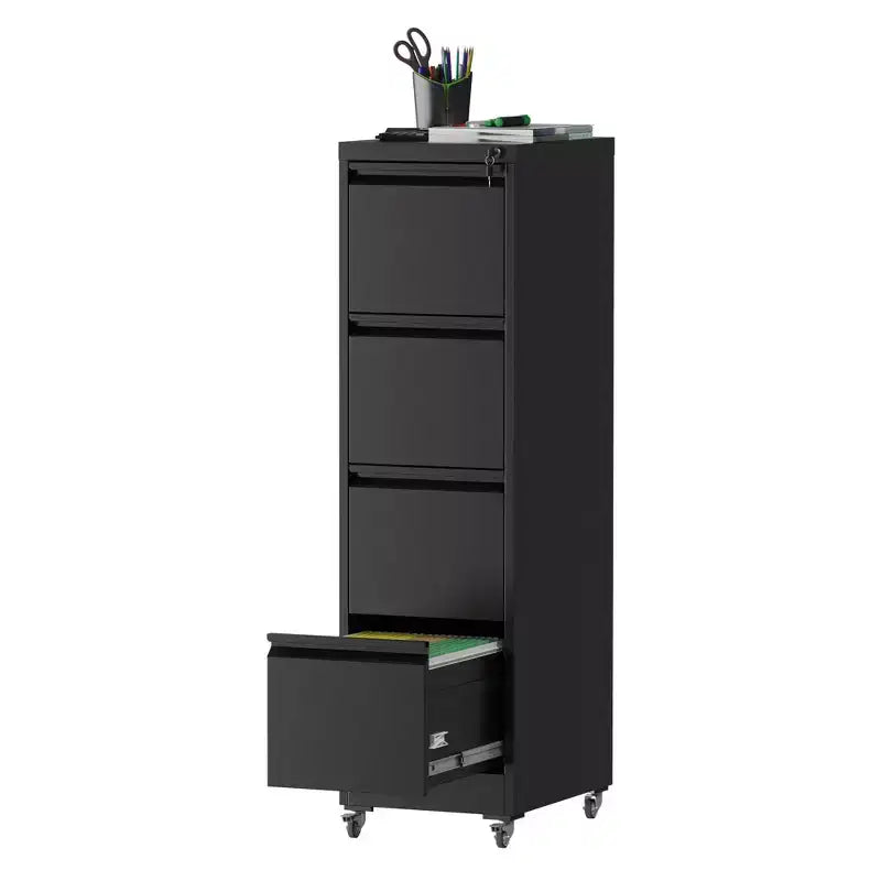 4 Drawer Metal Locking Vertical File Cabinet on Wheels, Heavy-Duty Lockable Cabinet