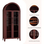 Meuble de rangement de cuisine arqué SunnyFurn, étagère d'exposition à 5 niveaux avec étagère réglable et 2 grandes portes vitrées, Noyer