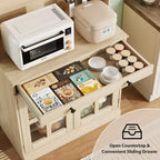 Garde-manger de cuisine de ferme 72 po avec portes vitrées et tiroir, grand buffet de rangement en bois avec étagères réglables et comptoir ouvert