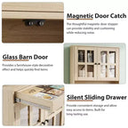 Garde-manger de cuisine de ferme 72 po avec portes vitrées et tiroir, grand buffet de rangement en bois avec étagères réglables et comptoir ouvert