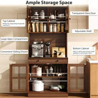 Garde-manger de cuisine de ferme 72 po avec portes vitrées et tiroir, grand buffet de rangement en bois avec étagères réglables et comptoir ouvert