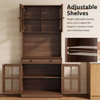 Garde-manger de cuisine de ferme 72 po avec portes vitrées et tiroir, grand buffet de rangement en bois avec étagères réglables et comptoir ouvert