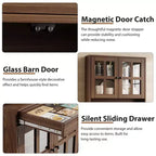 Garde-manger de cuisine de ferme 72 po avec portes vitrées et tiroir, grand buffet de rangement en bois avec étagères réglables et comptoir ouvert