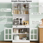 Garde-manger de cuisine de ferme 72 po avec portes vitrées et tiroir, grand buffet de rangement en bois avec étagères réglables et comptoir ouvert