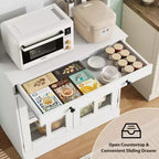 Garde-manger de cuisine de ferme 72 po avec portes vitrées et tiroir, grand buffet de rangement en bois avec étagères réglables et comptoir ouvert