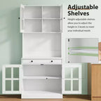 Garde-manger de cuisine de ferme 72 po avec portes vitrées et tiroir, grand buffet de rangement en bois avec étagères réglables et comptoir ouvert