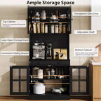 Garde-manger de cuisine de ferme 72 po avec portes vitrées et tiroir, grand buffet de rangement en bois avec étagères réglables et comptoir ouvert