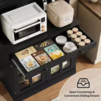 Garde-manger de cuisine de ferme 72 po avec portes vitrées et tiroir, grand buffet de rangement en bois avec étagères réglables et comptoir ouvert
