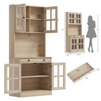 Garde-manger de cuisine de ferme 72 po avec portes vitrées et tiroir, grand buffet de rangement en bois avec étagères réglables et comptoir ouvert