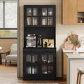 72 Farmhouse Kitchen Pantry Cabinet with Glass Doors & Drawer, Tall Wood Storage Cupboard Sideboard with Adjustable Shelves & Open Countertop