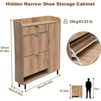 Meuble à chaussures avec 2 tiroirs basculants, meuble de rangement étroit pour chaussures avec porte latérale, tiroir et pieds en métal