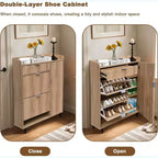 Meuble à chaussures avec 2 tiroirs basculants, meuble de rangement étroit pour chaussures avec porte latérale, tiroir et pieds en métal