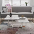 Brielle White Faux Marble Coffee Table, Two-Tier MDF Metal Frame Adjustable Feet for Small Space Living Room