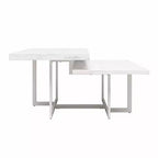 Table basse Brielle en faux marbre blanc, cadre en métal MDF à deux niveaux avec pieds réglables pour petit salon