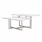 Table basse Brielle en faux marbre blanc, cadre en métal MDF à deux niveaux avec pieds réglables pour petit salon