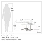 Table basse Brielle en faux marbre blanc, cadre en métal MDF à deux niveaux avec pieds réglables pour petit salon