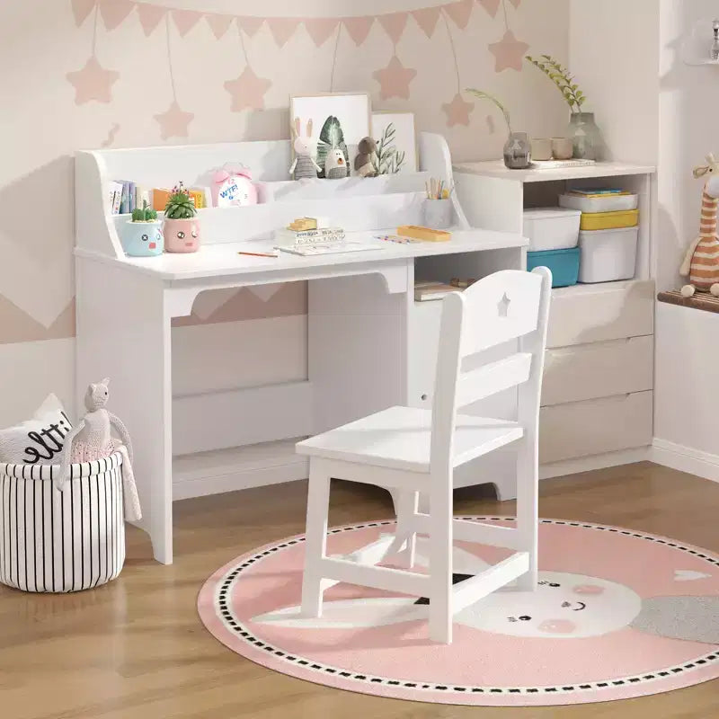 Bureau et chaise pour enfants en bois avec étagère de rangement, poste de travail et d'étude avec armoire et bibliothèque pour chambre ou salle de jeux