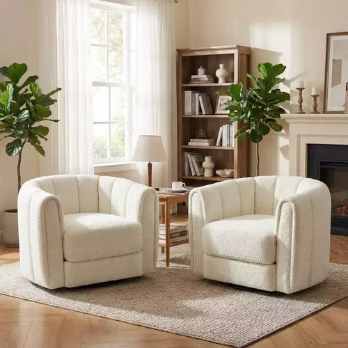 2 PCS Swivel Accent Chair, 360 Rotation Teddy Fleece Barrel Armchair, Sturdy Base, Beige for Living Room Bedroom Office